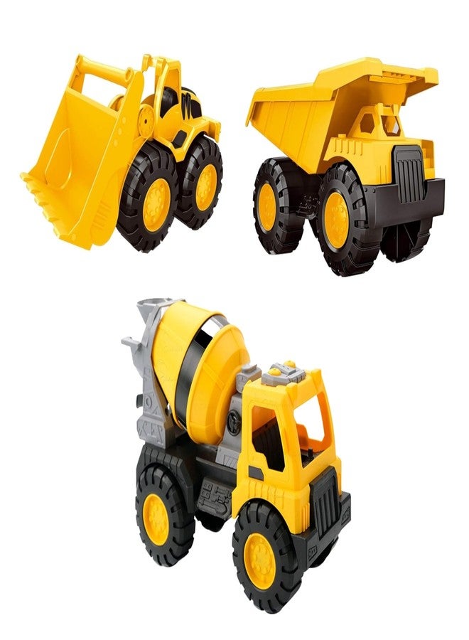 Globular Bulldozer Cement Mixture Dumper Vehicle Construction Engineering Truck Toy for Kids, Unbreakable Push and Go Truck for Kids Pull Back Pack of 3 - Image 1